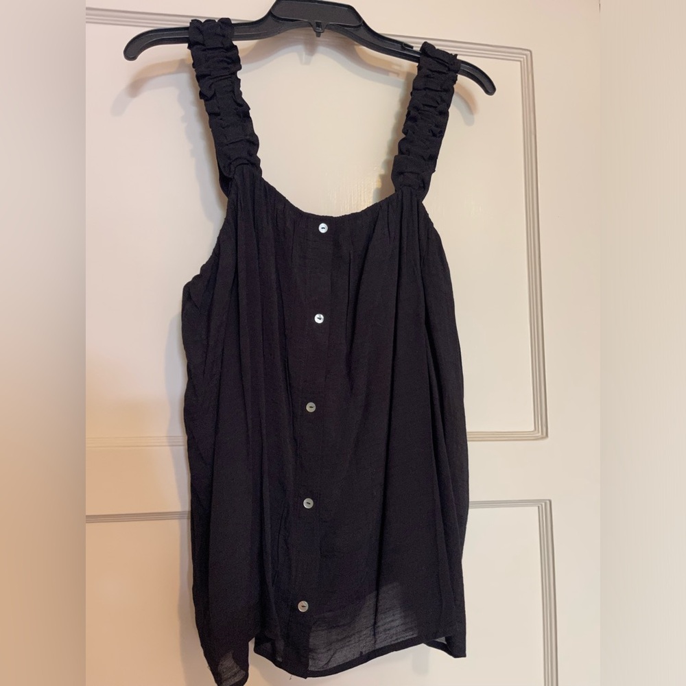 Bobeau ruffle sleeve dressy tank in black, size L, NWT